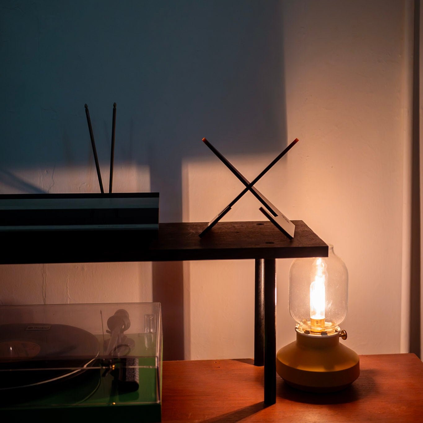 Dubird record stand displayed on timber shelf, Melbourne